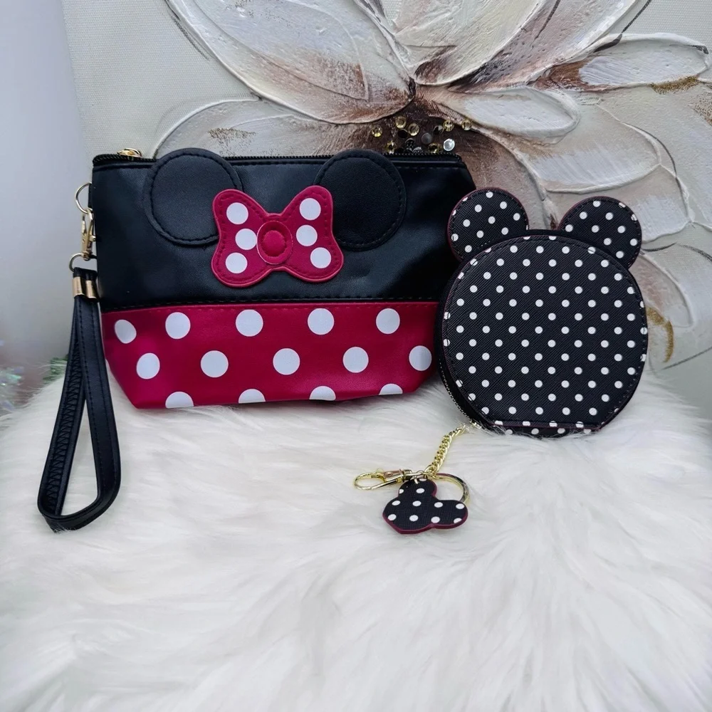 Cute Make-Up Pouch & or Pencil Case and Coin purse, Mini Mouse Inspired Set
